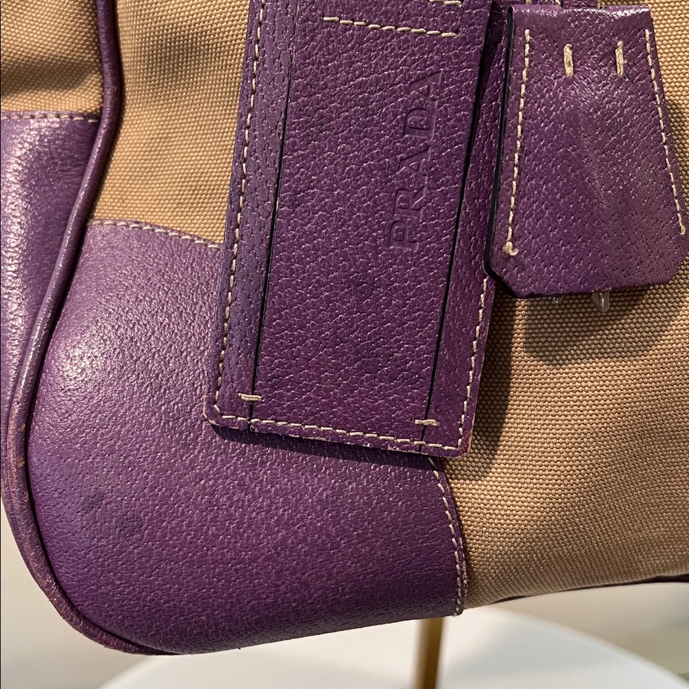 Prada Beige Canvas Satchel with Purple Leather Trim - Picture 3 of 16